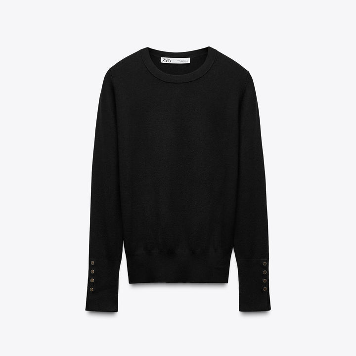 Moudda ZARA - Pull Basic - Col Caja, Bouton Doré & Poignet - Tunisie 1
