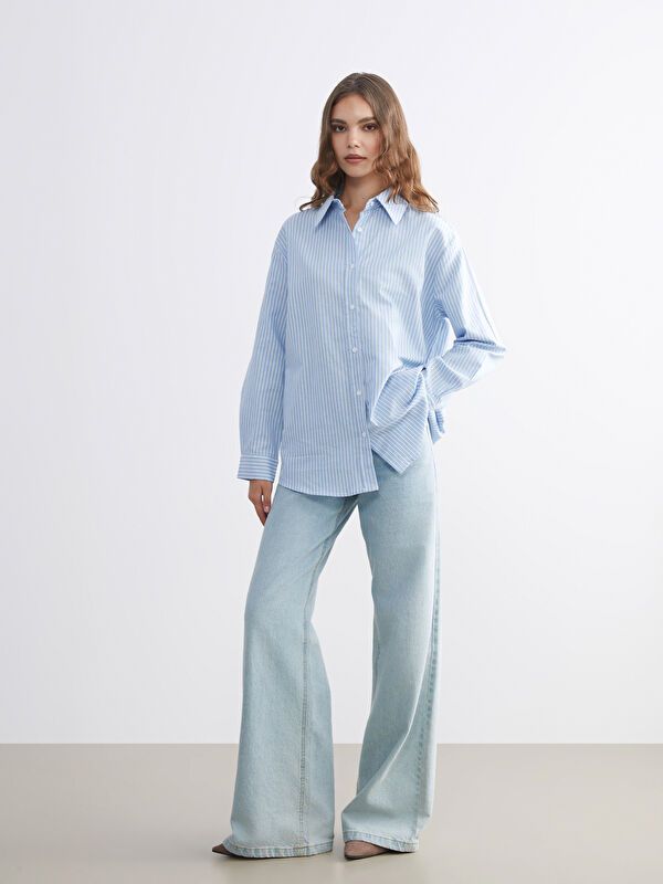 Moudda LC Waikiki - Tunique tissée manches longues Femme Rayures bleues - Tunisie 2