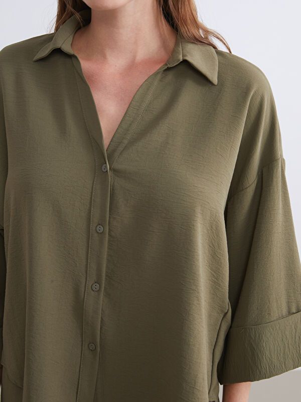 Moudda LC Waikiki - Chemise tissée manches longues Femme Kaki - Tunisie 3