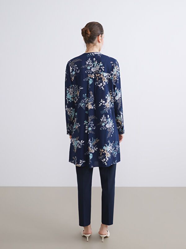 Moudda LC Waikiki - Tunique tissée imprimée manches longues Femme Imprimé bleu marine foncé - Tunisie 4