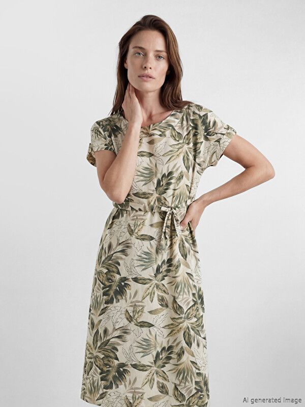 Moudda LC Waikiki - Robe manches courtes en tissu pour Femme couleur Beige imprimé - Tunisie 1