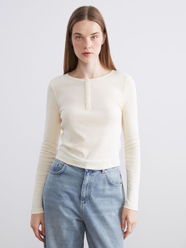 Moudda LC Waikiki - Body en jersey manches longues Femme Beige clair - Tunisie 1