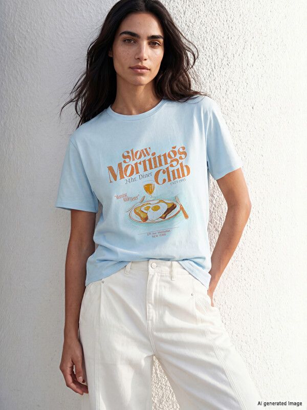 Moudda LC Waikiki - Body imprimé manches courtes en jersey pour Femme couleur Bleu clair - Tunisie 1