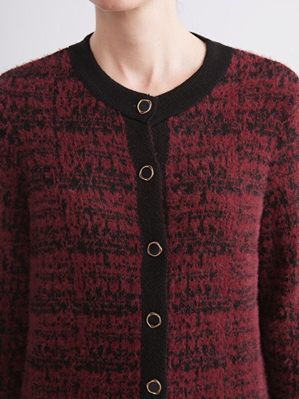 Moudda LC Waikiki - Cardigan tricot moyen Femme Jacquar de bordeaux - Tunisie 3