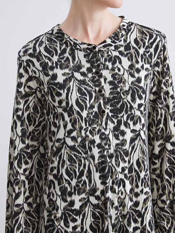 Moudda LC Waikiki - Robe jersey manches longues Femme Imprimé beige - Tunisie 3