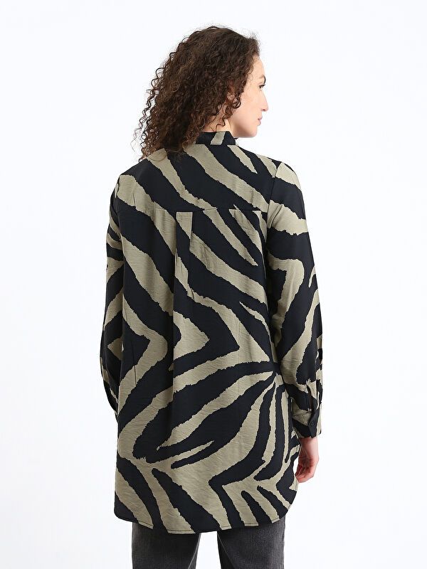 Moudda LC Waikiki - Tunique tissée imprimée manches longues Femme Kaki imprimé - Tunisie 5