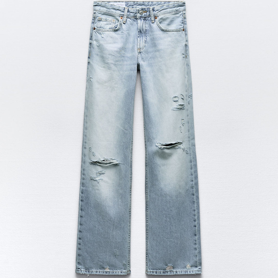 Moudda ZARA - Pantalon jambe large taille mi-haute longueur complète déchirures - Tunisie 1