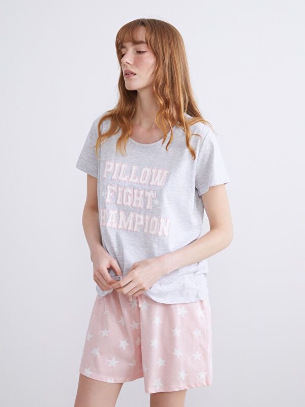 Moudda LC Waikiki - Ensemble court pyjama jersey Femme Imprimé rose clair - Tunisie 2