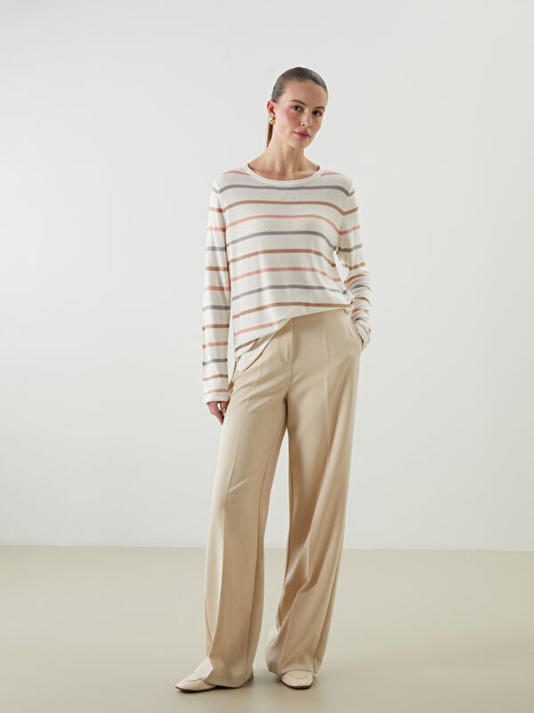 Moudda LC Waikiki - Pull tricot fin Femme Ecru rayé - Tunisie 2