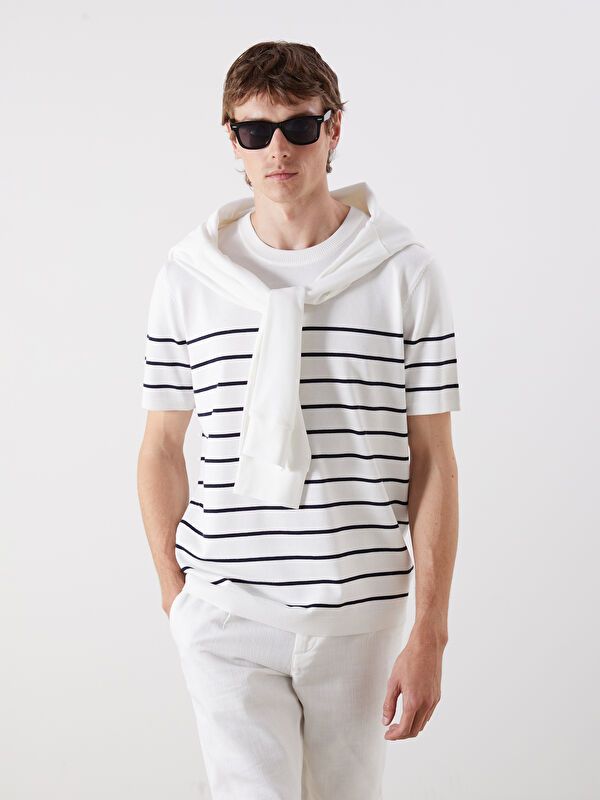 Moudda LC Waikiki - Pull tricot manches courtes Homme Ecru - Tunisie 1