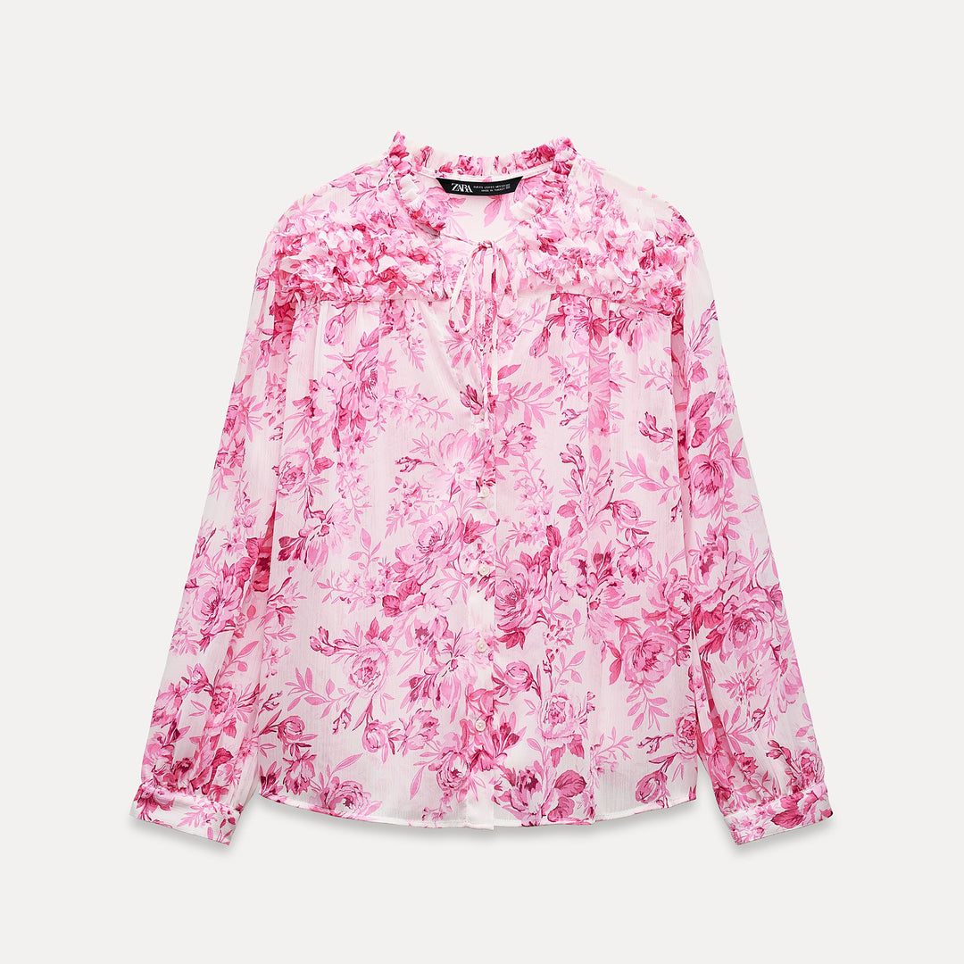 Moudda ZARA - Set blouse imprimée manches longues détail petits volants canezou - Tunisie 2