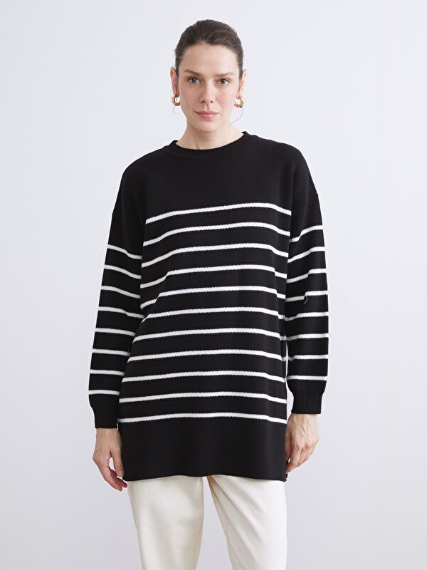 Moudda LC Waikiki - Tunique en tricot couleur Écru rayé pour femmes - Tunisie 1