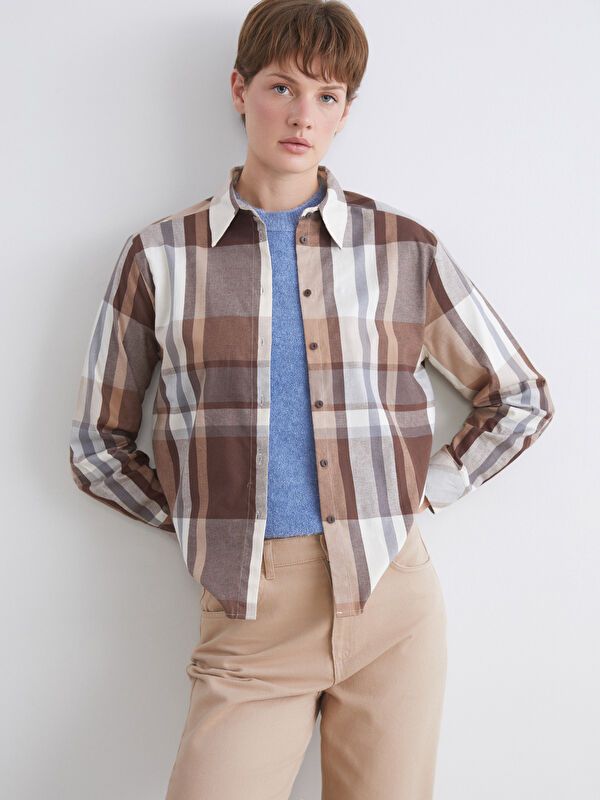 Moudda LC Waikiki - Chemise tissée manches longues Femme À carreaux noirs - Tunisie 1