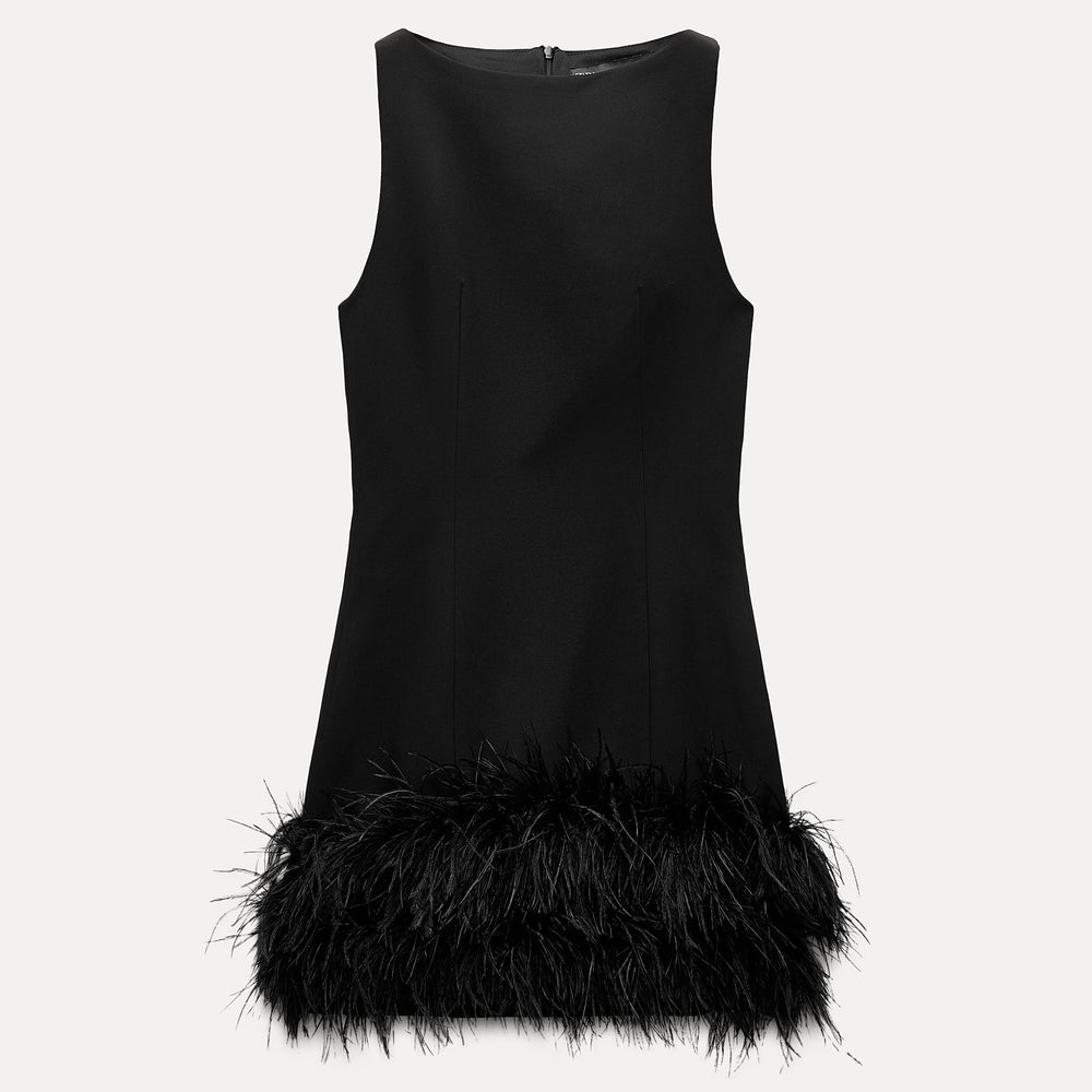 Moudda ZARA - Robe courte col bateau élastique, plumes décoratives - Tunisie 2