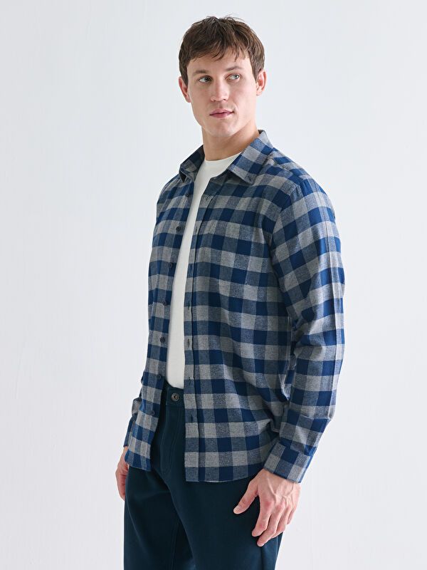 Moudda LC Waikiki - Chemise tissée à carreaux manches longues Homme Carreaux marine - Tunisie 1