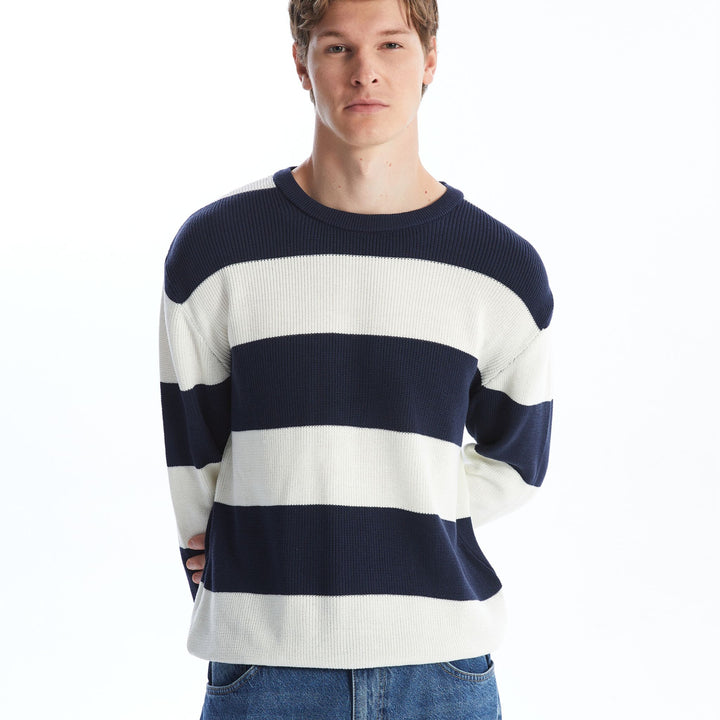 Moudda LC Waikiki - Pull rayé en tricot Homme Indigo - Tunisie 1