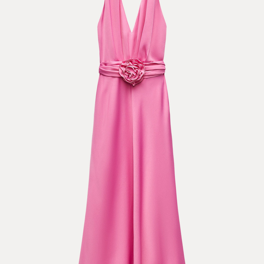 Moudda ZARA - Robe mi-longue satinée avec fleur col en V - Tunisie 2