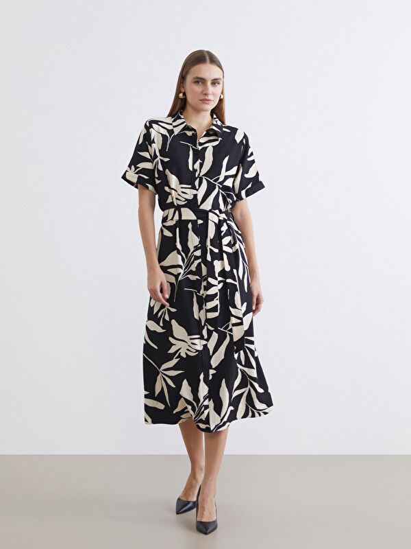 Moudda LC Waikiki - Robe manches courtes en tissu pour Femme couleur Noir imprimé - Tunisie 1