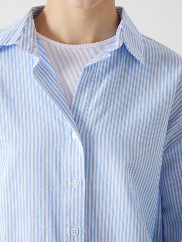 Moudda LC Waikiki - Chemise tissée manches longues Femme Bande bleu clair - Tunisie 3