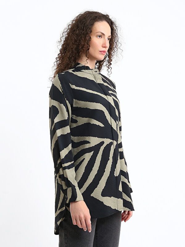 Moudda LC Waikiki - Tunique tissée imprimée manches longues Femme Kaki imprimé - Tunisie 4