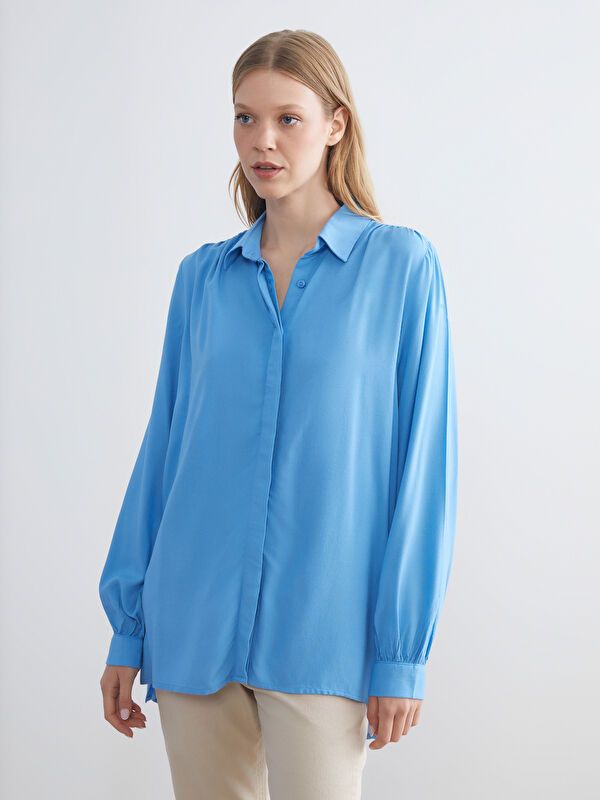 Moudda LC Waikiki - Chemise tissée manches longues Femme Bleu - Tunisie 1