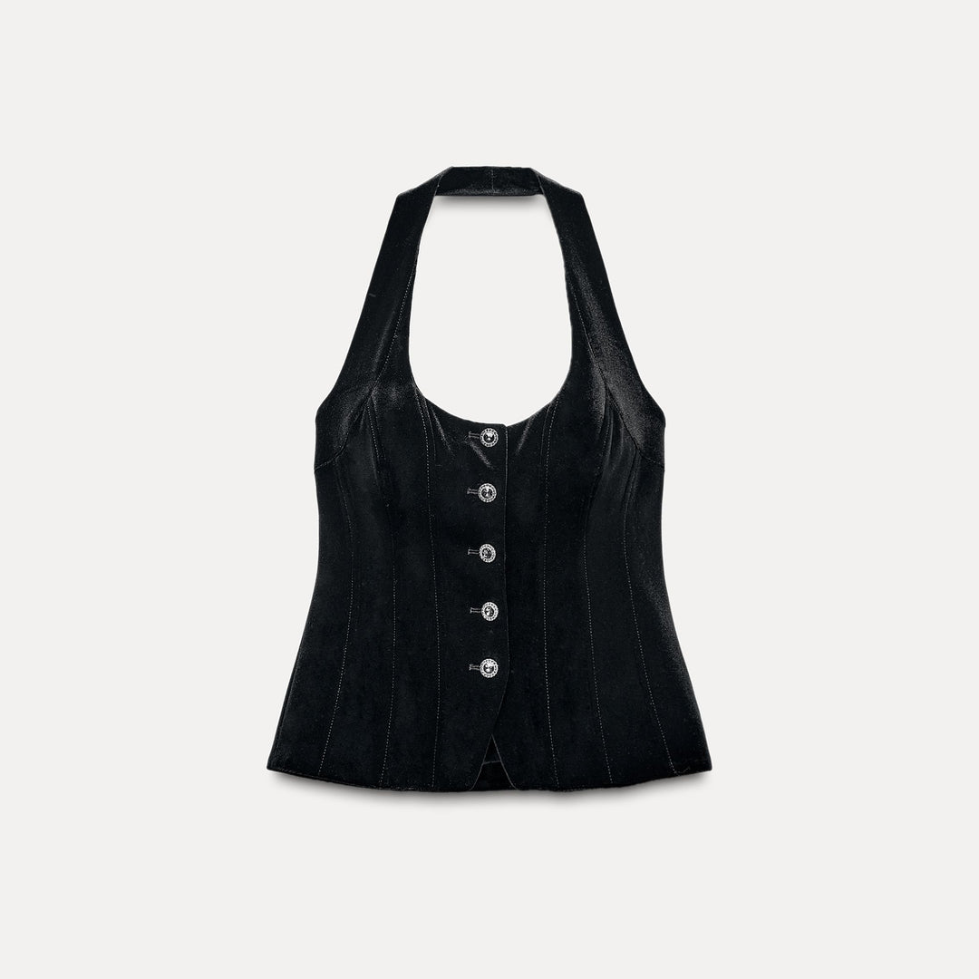 Moudda ZARA - Gilet en velours col bustier, bouton orné - Tunisie 1