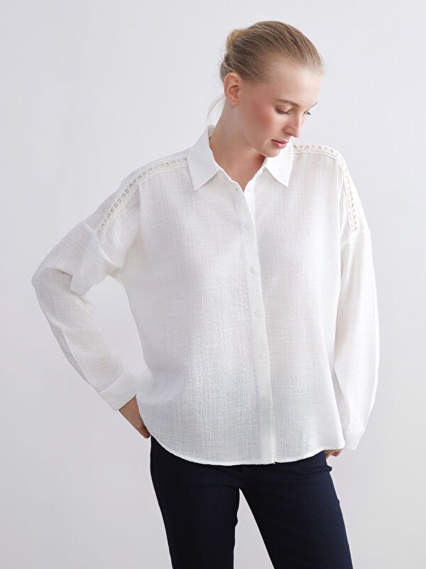 Moudda LC Waikiki - Chemise tissée manches longues Femme Buxe blanc - Tunisie 1