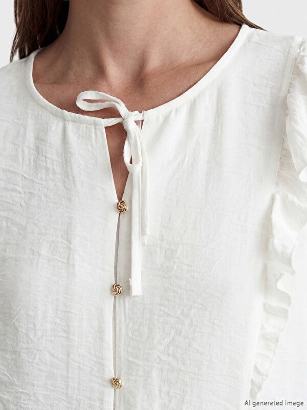 Moudda LC Waikiki - Chemisier (blouse) manches longues en tissu pour Femme couleur Beige clair - Tunisie 3