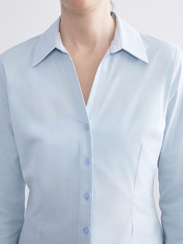 Moudda LC Waikiki - Chemise tissée manches longues Femme Bleu clair - Tunisie 3