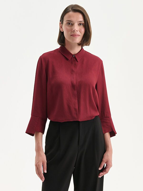 Moudda LC Waikiki - Chemise tissée manches longues Femme Bordeaux légers - Tunisie 1