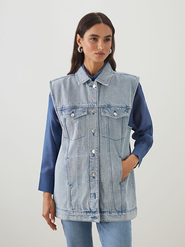 Moudda LC Waikiki - Débardeur tissé denim Femme Canne indigo clair - Tunisie 1