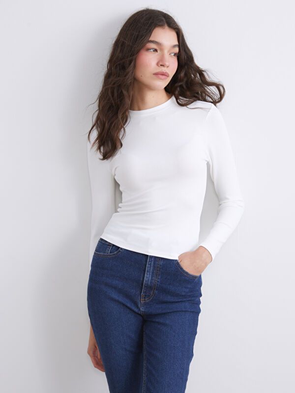 Moudda LC Waikiki - Body en jersey manches longues Femme Buxe blanc - Tunisie 1