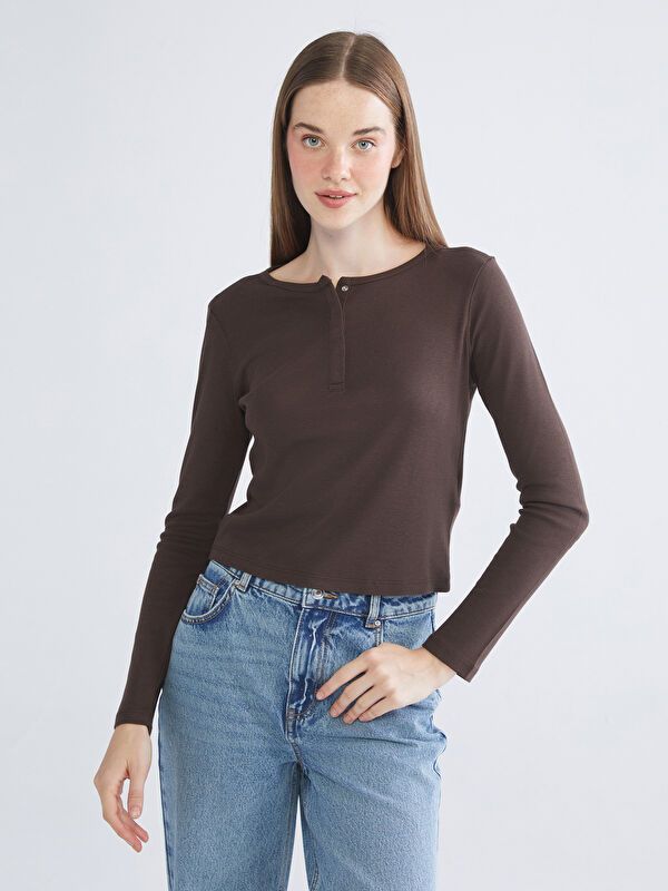 Moudda LC Waikiki - Body en jersey manches longues Femme Brun - Tunisie 1