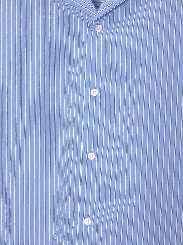 Moudda PULL & BEAR - Chemise Demi-Manches Crop Popeline Rayures Bleu Ciel - Tunisie 3
