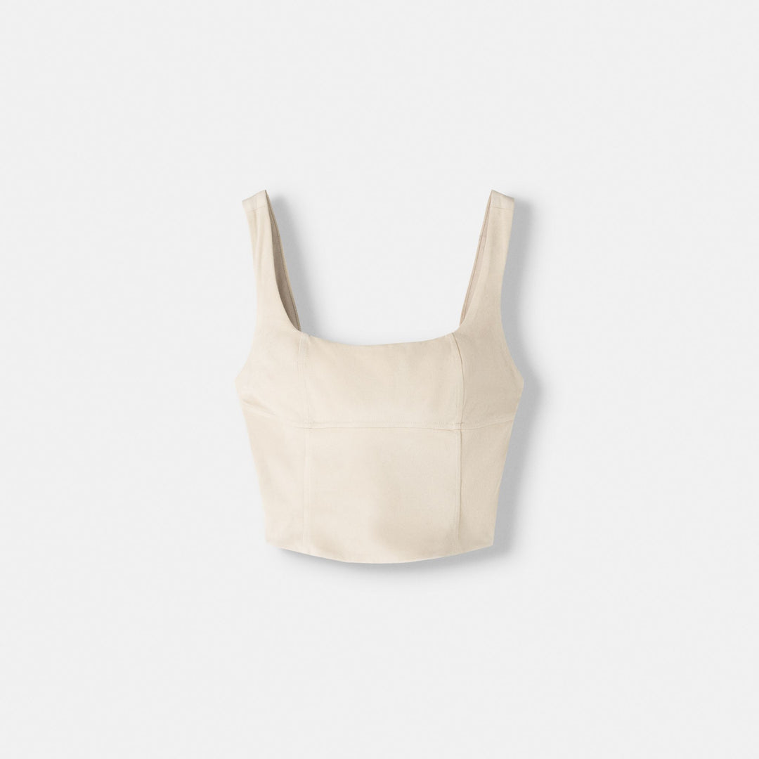 Moudda BERSHKA - Haut ajusté simili-cuir beige - Tunisie 1