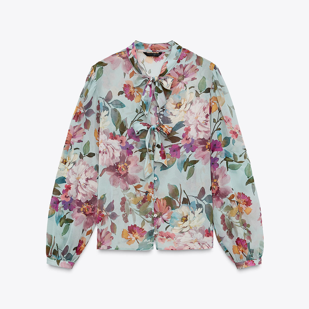 Moudda ZARA - Chemise Crêpe - Imprimé Floral, Volants & Bouton - Tunisie 1