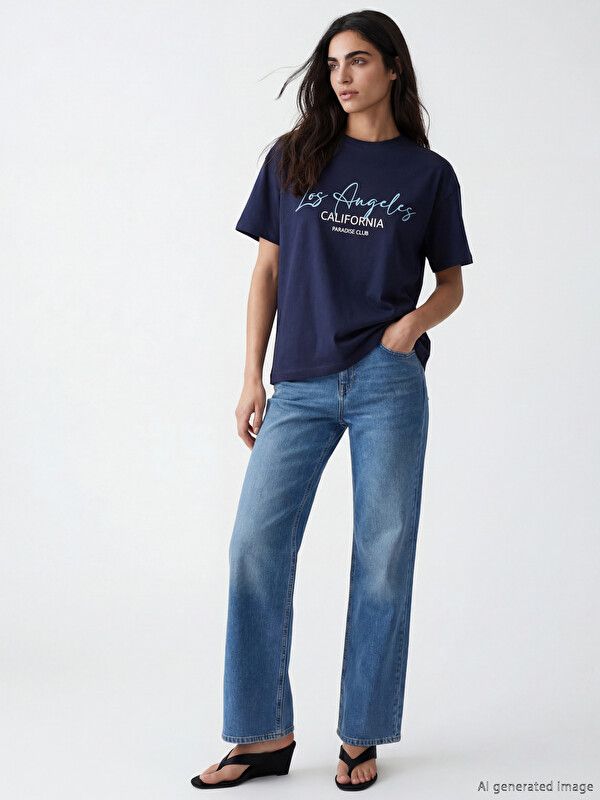 Moudda LC Waikiki - Body imprimé manches courtes en jersey pour Femme couleur Bleu marine foncé - Tunisie 2