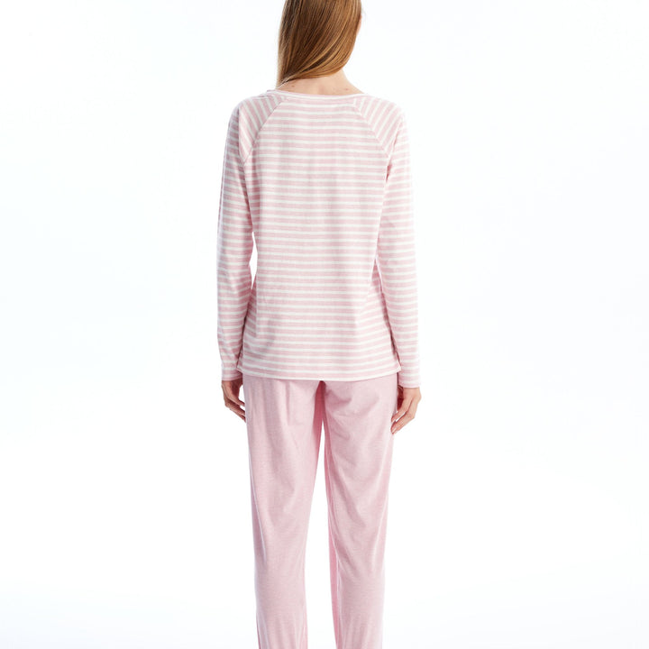 Moudda LC Waikiki - Pyjama en jersey manches longues Femme Mélange rose - Tunisie 4