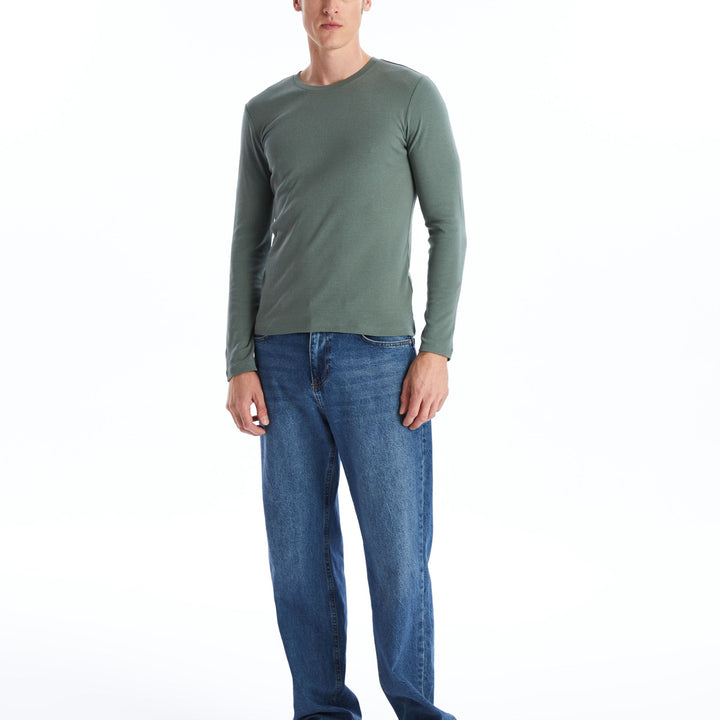 Moudda LC Waikiki - T-shirt jersey manches longues basique Homme Vert terne - Tunisie 3