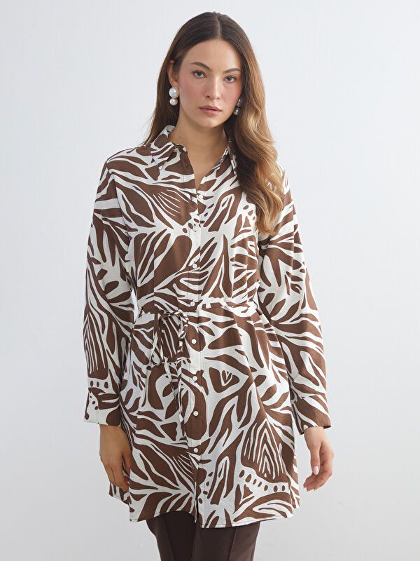 Moudda LC Waikiki - Tunique tissée imprimée manches longues Femme Imprimé marron - Tunisie 1