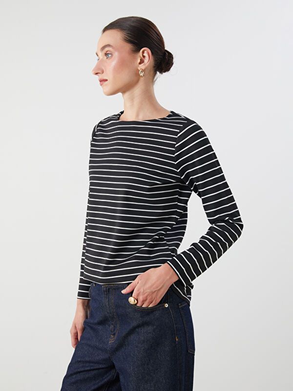 Moudda LC Waikiki - Body jersey manches longues Femme Rayures noires - Tunisie 1