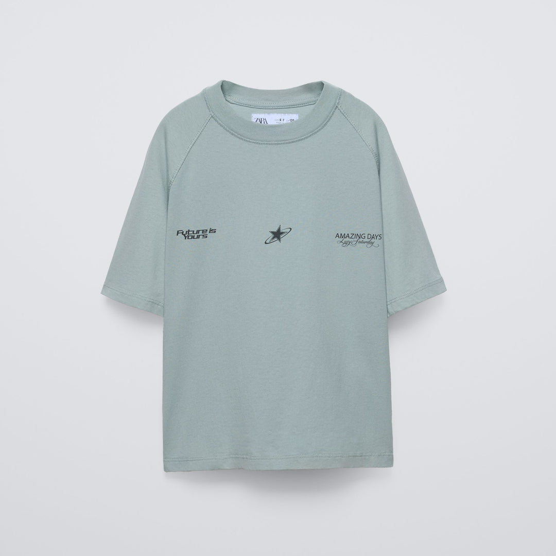 Moudda ZARA - T-shirt manches courtes dégradé motif + imprimé devant - Tunisie 1