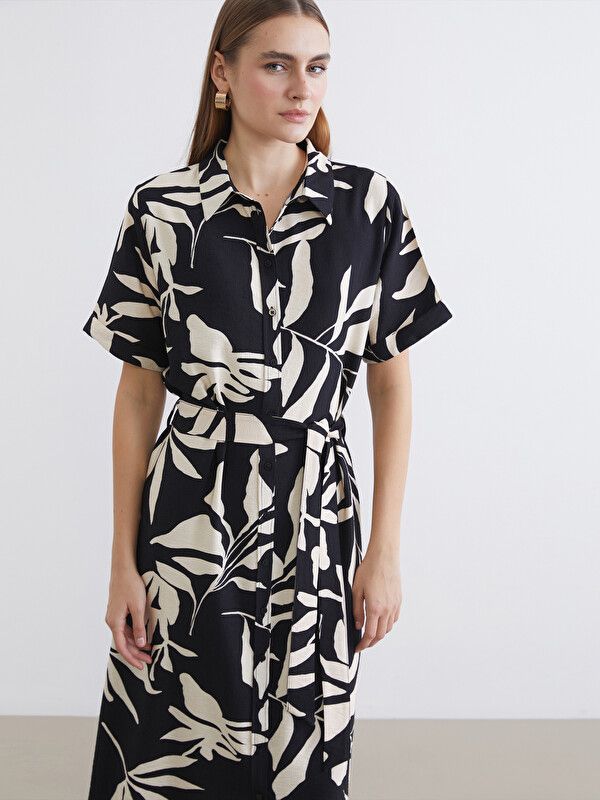 Moudda LC Waikiki - Robe manches courtes en tissu pour Femme couleur Noir imprimé - Tunisie 2