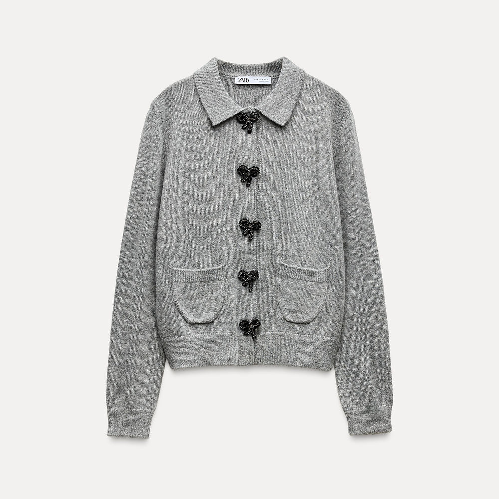 Moudda ZARA - Veste en maille, manches longues, col polo, laçage - Tunisie 2