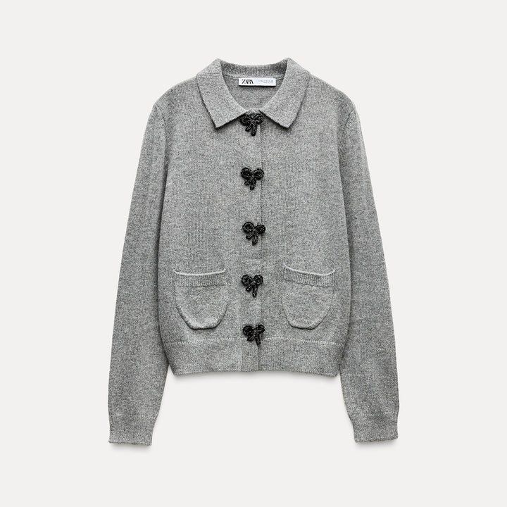 Moudda ZARA - Veste en maille, manches longues, col polo, laçage - Tunisie 2