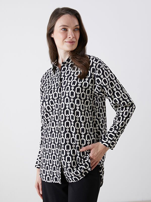 Moudda LC Waikiki - Tunique tissée manches longues Femme Imprimé en noir - Tunisie 1