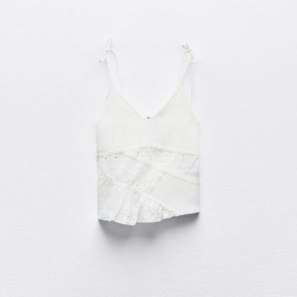 Moudda ZARA - Top fines bretelles volant combiné dentelle asymétrique - Tunisie 2