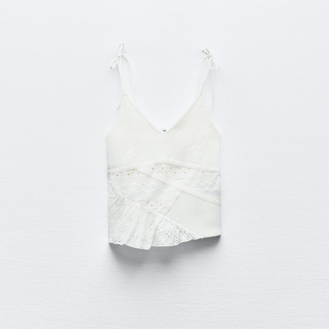 Moudda ZARA - Top fines bretelles volant combiné dentelle asymétrique - Tunisie 2