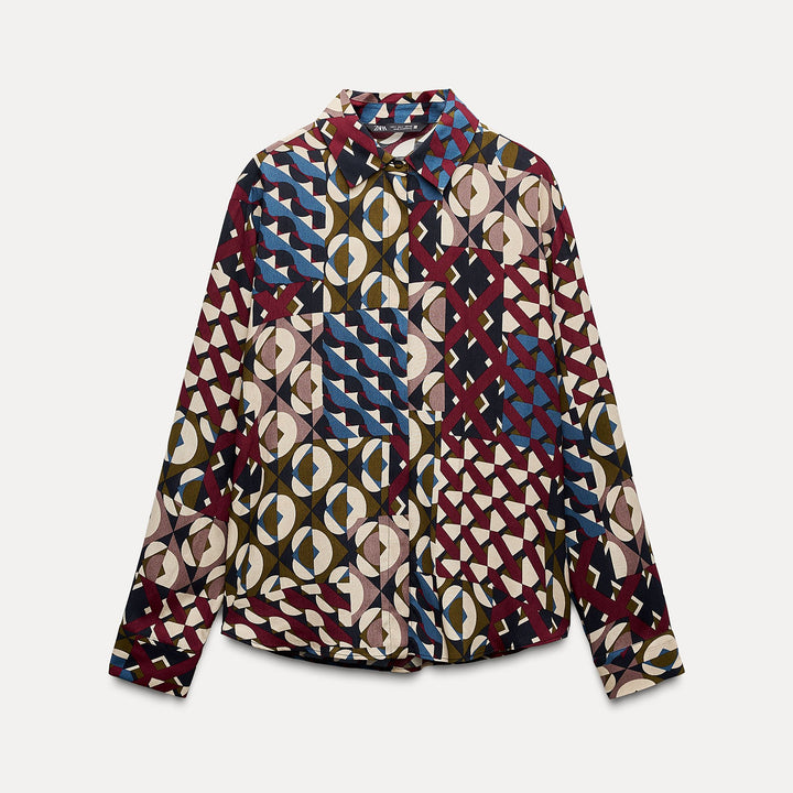 Moudda ZARA - Chemise crêpe imprimée géométrique colorée manches longues - Tunisie 1