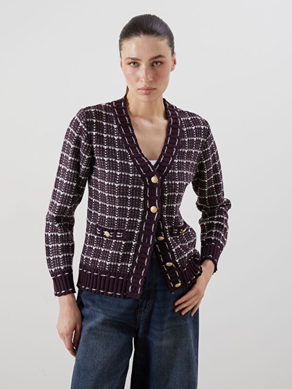 Moudda LC Waikiki - Cardigan tricot moyen Femme Bordeaux - Tunisie 1